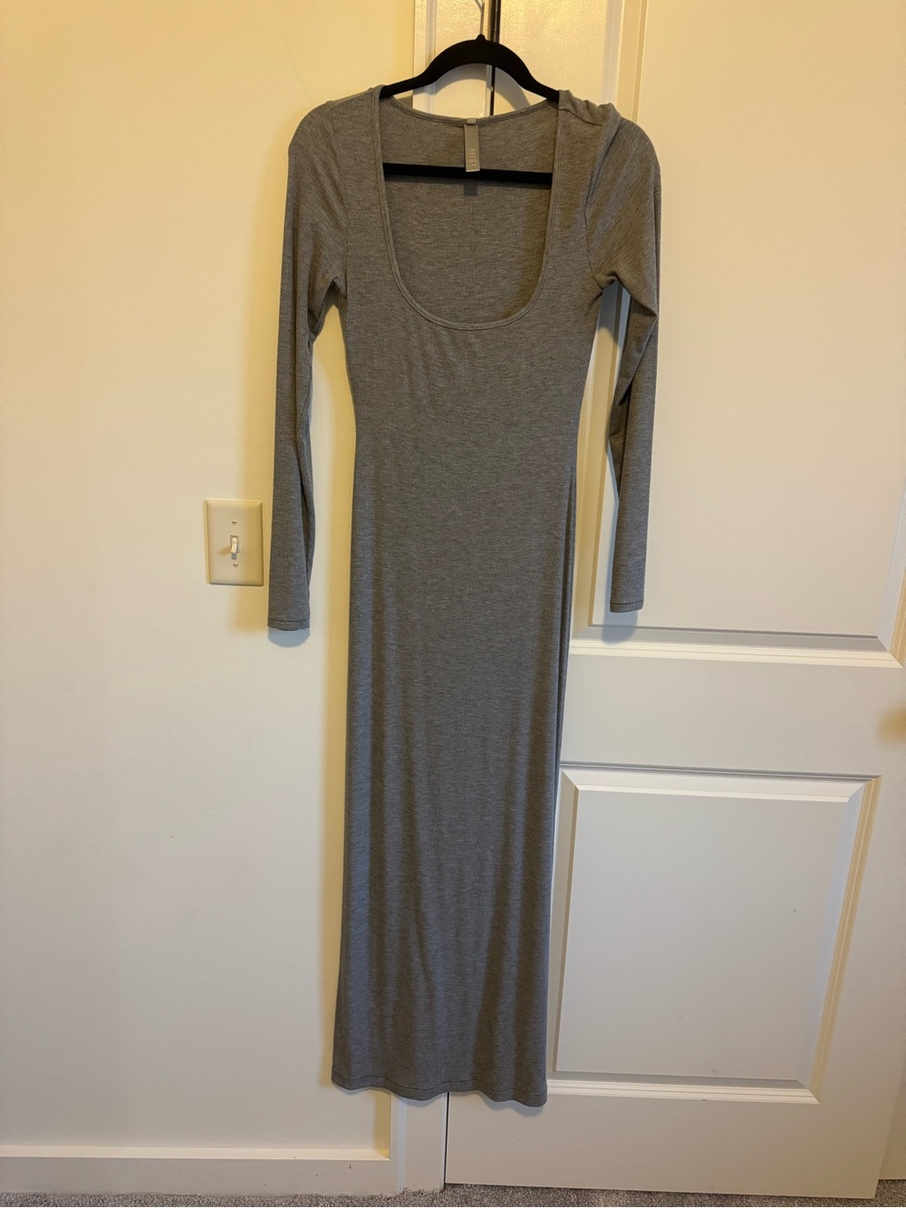 SKIMS Gray Scoop-Neck Long Sleeve Maxi Dress